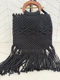 Danielle Nicole Black Macrame Crossbody with Wooden Ring Handle