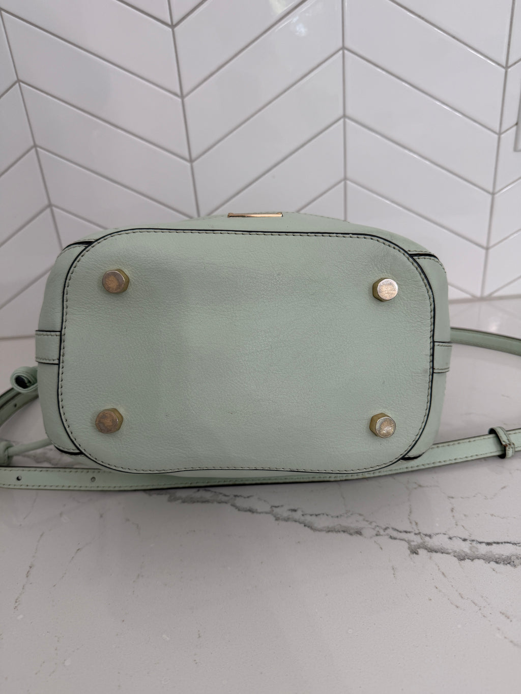 Rebecca Minkoff Pure Leather Women's Mint Green Leather Drawstring Bucket Bag