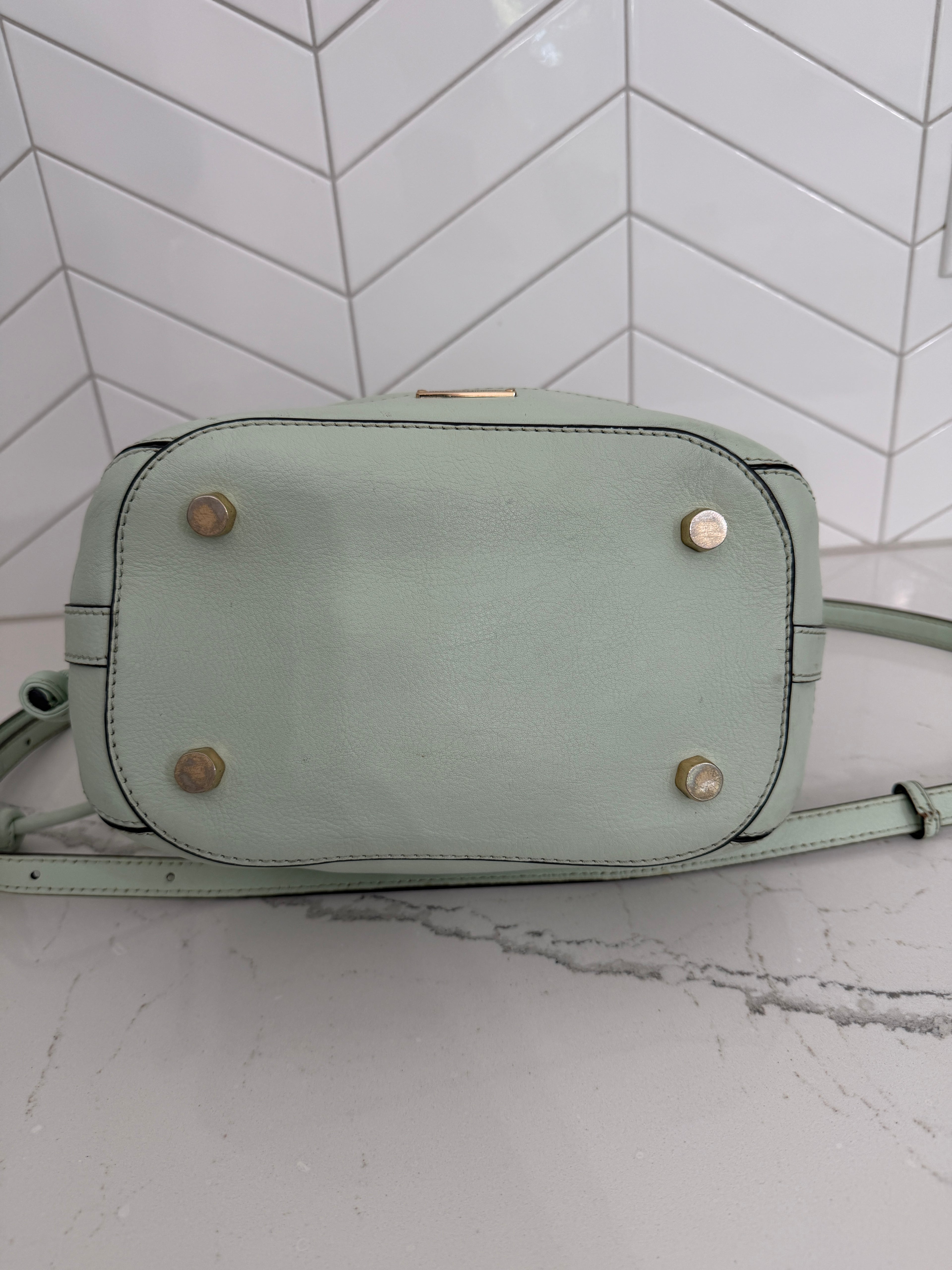 Rebecca Minkoff Pure Leather Women's Mint Green Leather Drawstring Bucket Bag