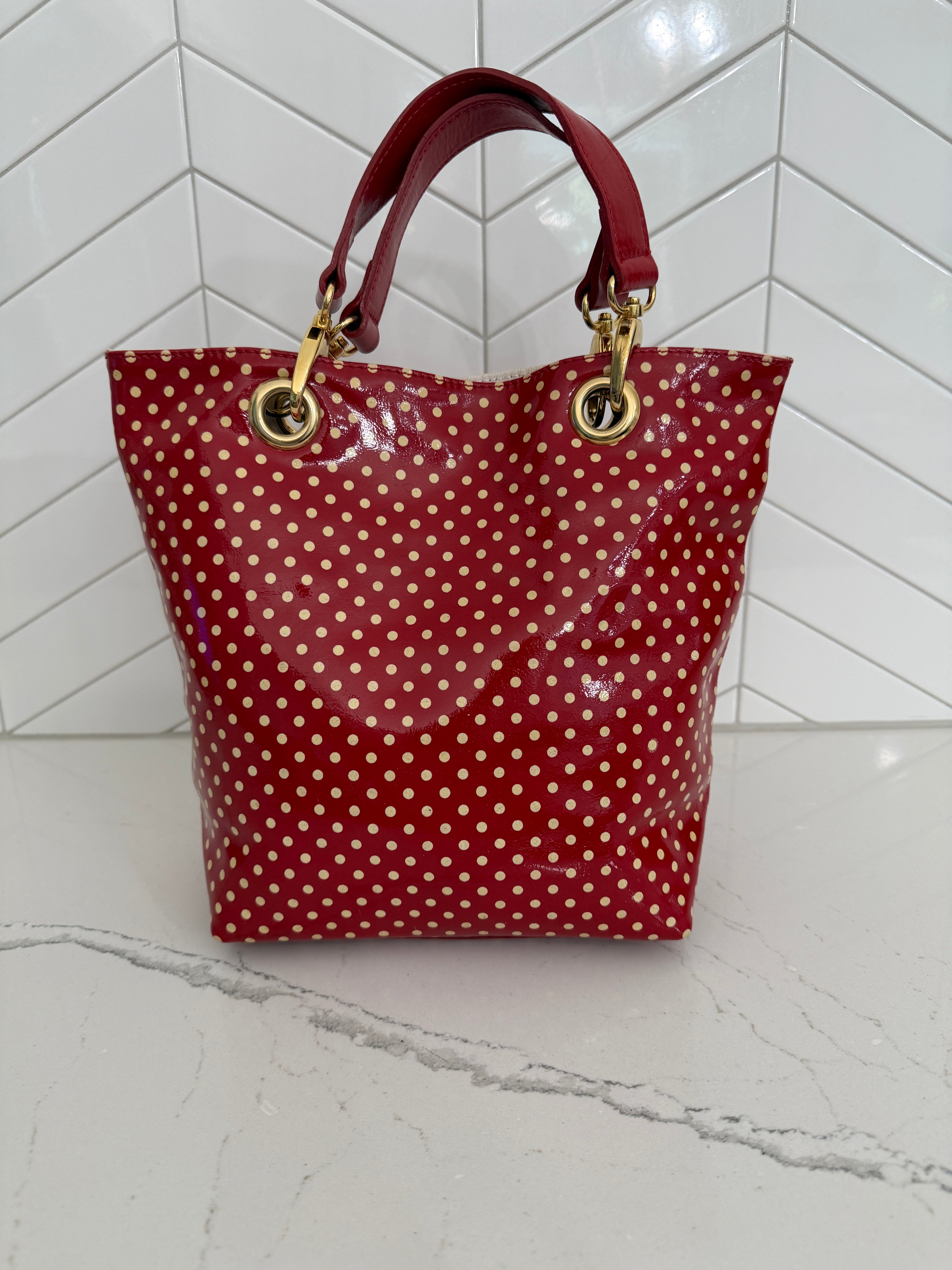 Vintage Maurizio Taiuti Red Polka Dot Leather Mini Tote | Made in Italy | Y2K