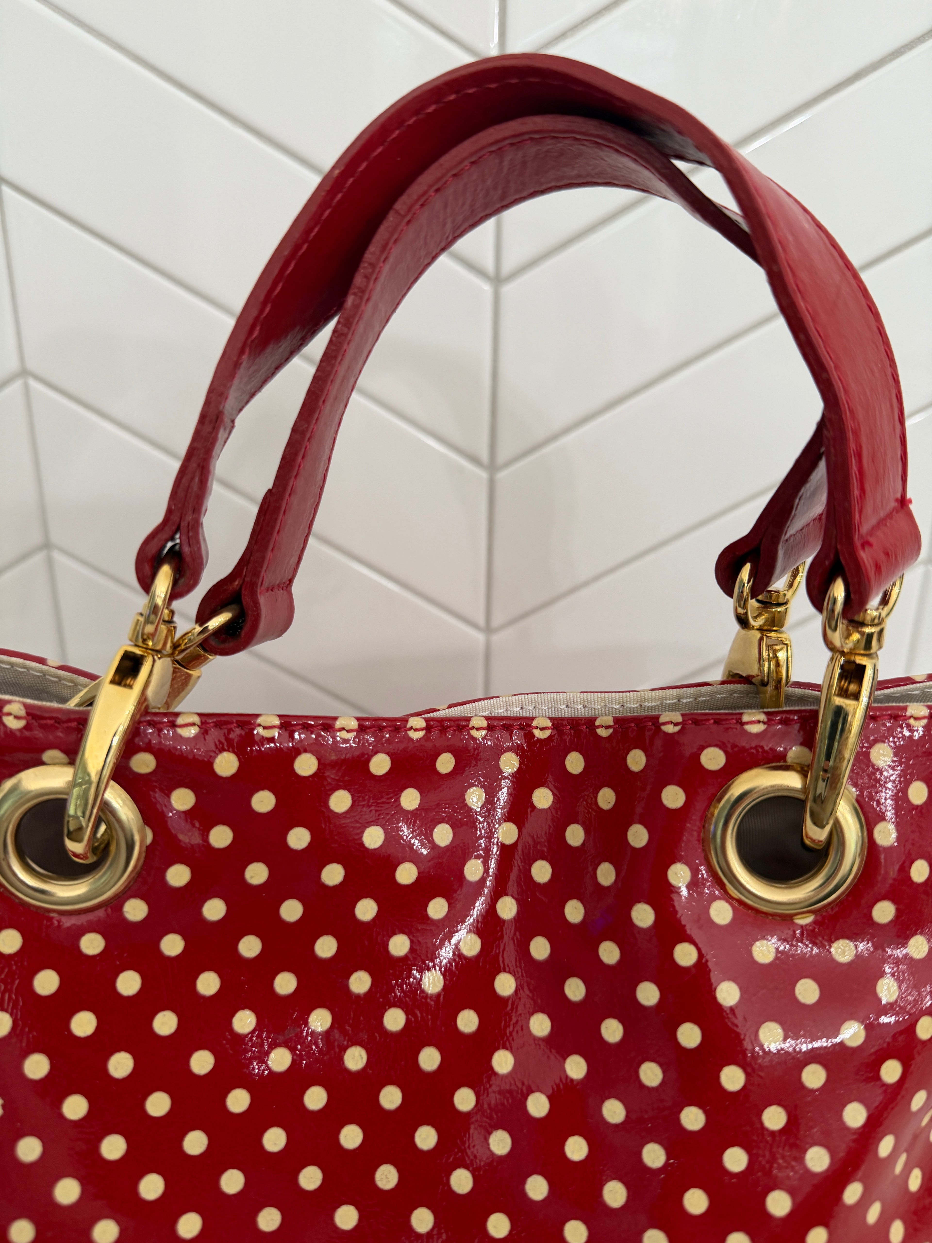 Vintage Maurizio Taiuti Red Polka Dot Leather Mini Tote | Made in Italy | Y2K