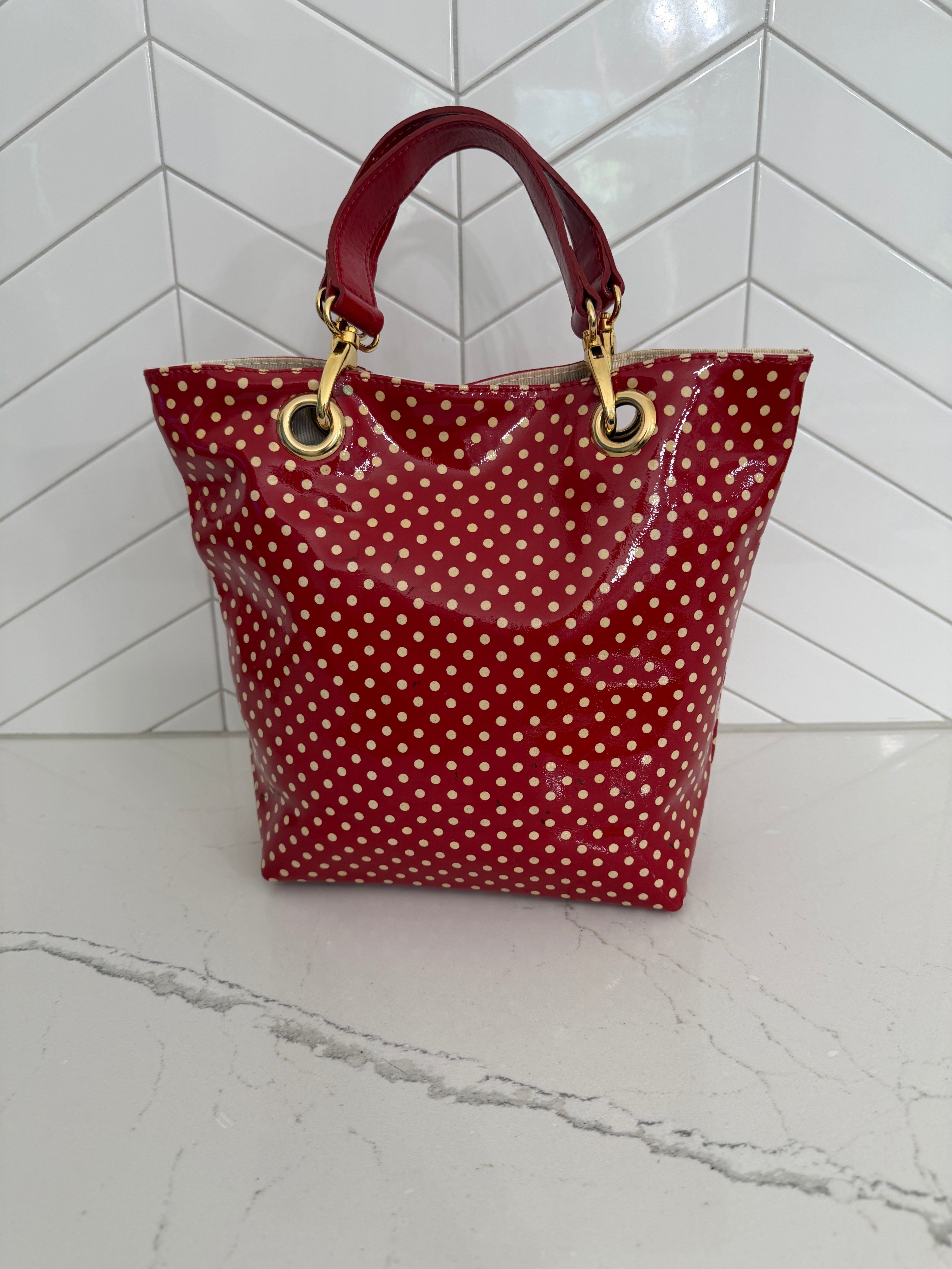 Vintage Maurizio Taiuti Red Polka Dot Leather Mini Tote | Made in Italy | Y2K